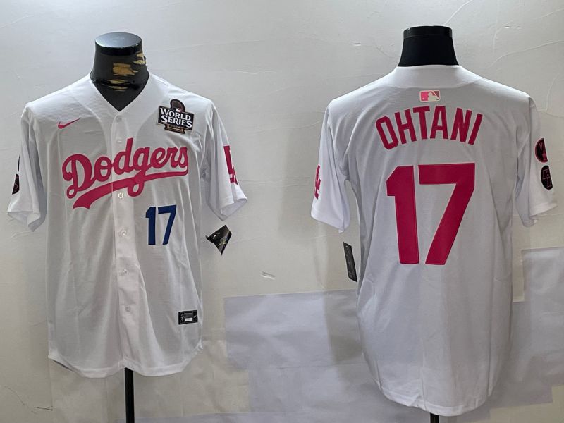 Men Los Angeles Dodgers #17 Ohtani White pink joint name 2024 Nike MLB Jersey style 10273->los angeles dodgers->MLB Jersey
